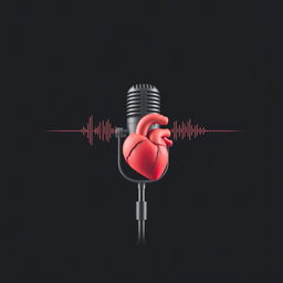 A dark background designed for a podcast setting, featuring a podcast microphone prominently displayed