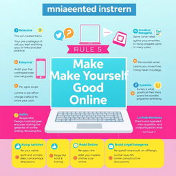 A visually appealing poster illustrating the core values of netiquette, specifically focusing on Rule 5: 'Make Yourself Good Online'