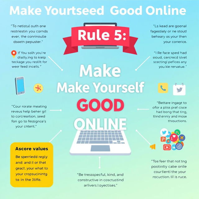 A visually appealing poster illustrating the core values of netiquette, specifically focusing on Rule 5: 'Make Yourself Good Online'