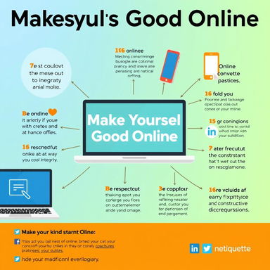 A visually appealing poster illustrating the core values of netiquette, specifically focusing on Rule 5: 'Make Yourself Good Online'