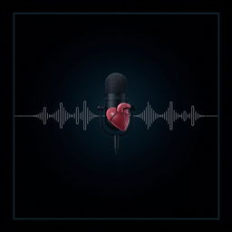 A dark background designed for a podcast setting, featuring a podcast microphone centered in the composition