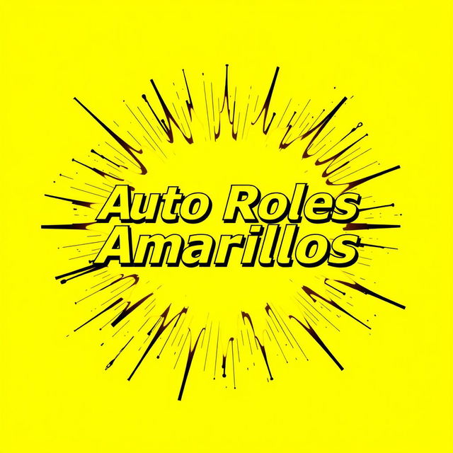 A vibrant yellow explosion background featuring the words "Auto Roles Amarillos" prominently centered in bold, striking font