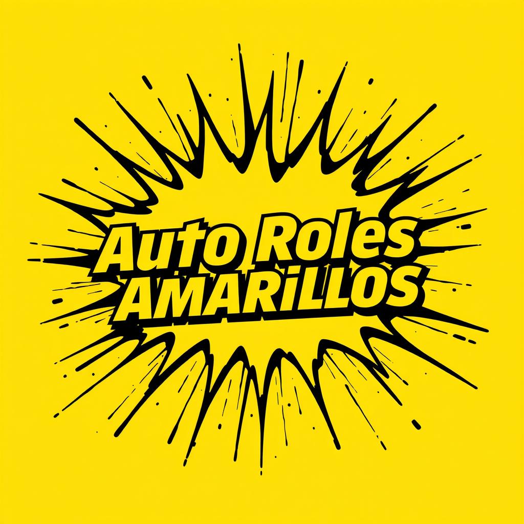 A vibrant yellow explosion background featuring the words "Auto Roles Amarillos" prominently centered in bold, striking font