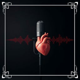 A dark background designed specifically for a podcast, featuring a podcast microphone prominently at the center