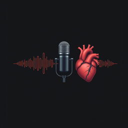 A dark background designed specifically for a podcast, featuring a podcast microphone prominently at the center