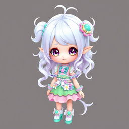 A full-body transparent PNG of a cute girl Vtuber model, characterized by her elf-like features and oversized expressive eyes