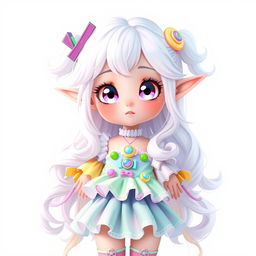 A full-body transparent PNG of a cute girl Vtuber model, characterized by her elf-like features and oversized expressive eyes