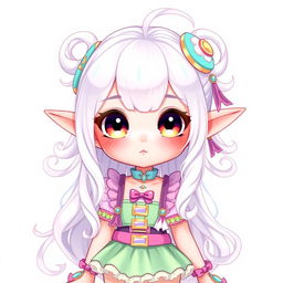 A full-body transparent PNG of a cute girl Vtuber model, characterized by her elf-like features and oversized expressive eyes