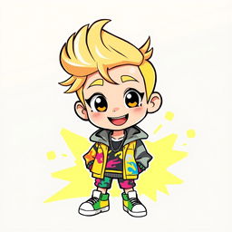 Cartoon version of Felix from Stray Kids, featuring his signature blonde hair styled in a playful way