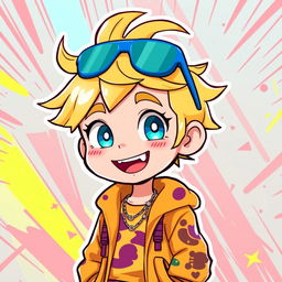 Cartoon version of Felix from Stray Kids, featuring his signature blonde hair styled in a playful way