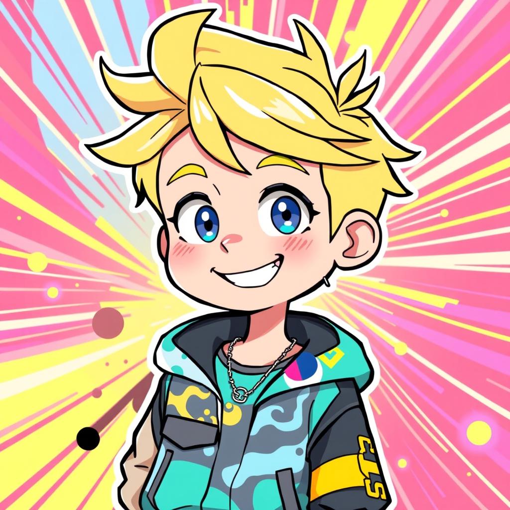 Cartoon version of Felix from Stray Kids, featuring his signature blonde hair styled in a playful way