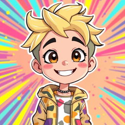 Cartoon version of Felix from Stray Kids, featuring his signature blonde hair styled in a playful way