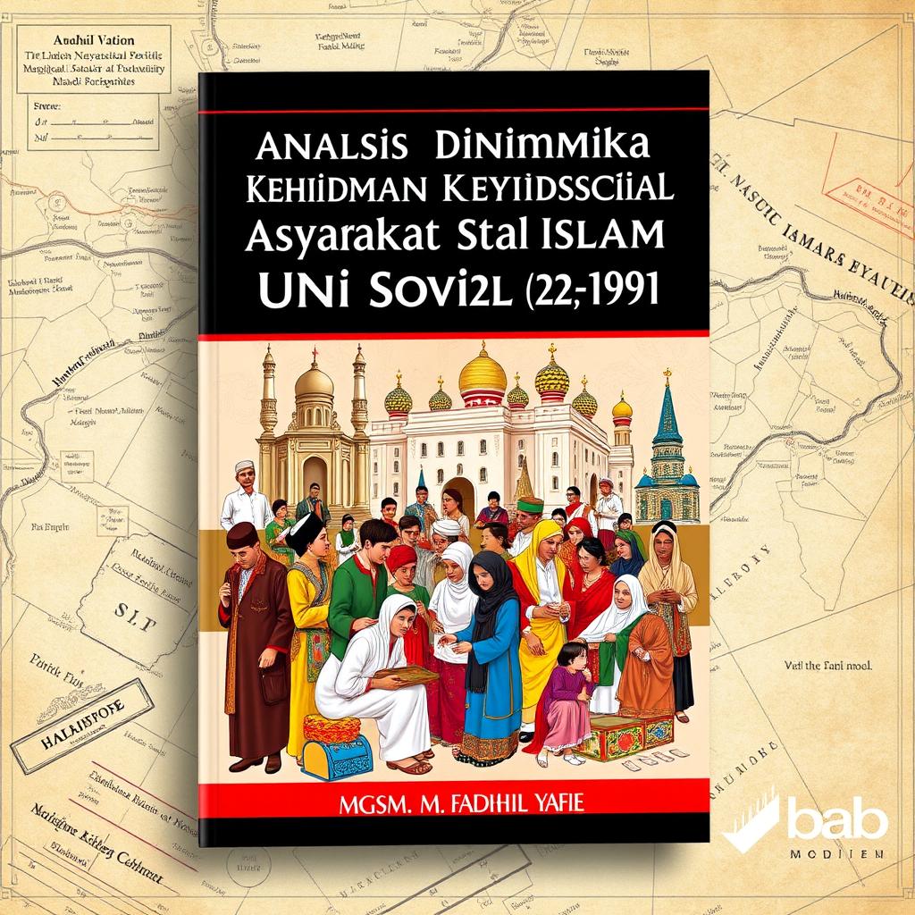 A book cover design for 'Analisis Dinamika Kehidupan Sosial Masyarakat Islam di Uni Soviet (1922-1991)' by Mgs