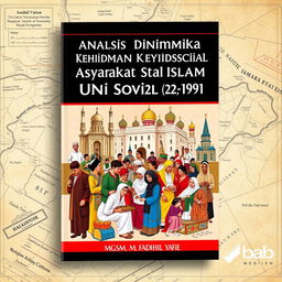 A book cover design for 'Analisis Dinamika Kehidupan Sosial Masyarakat Islam di Uni Soviet (1922-1991)' by Mgs