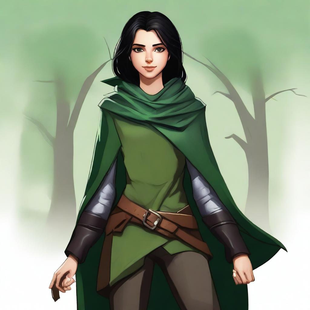 A high-quality digital art image depicts a tall, thin teenage female ranger with a radiant smile, set in a medieval theme