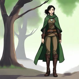 A high-quality digital art image depicts a tall, thin teenage female ranger with a radiant smile, set in a medieval theme