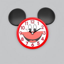 A fun and playful wall clock designed in the shape of Mickey Mouse's face