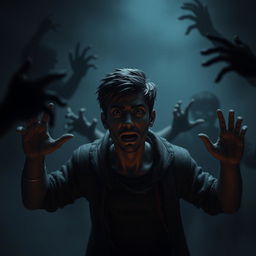 A dark, atmospheric 3D scene featuring Aryan as the focal character