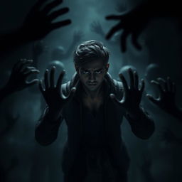 A dark, atmospheric 3D scene featuring Aryan as the focal character