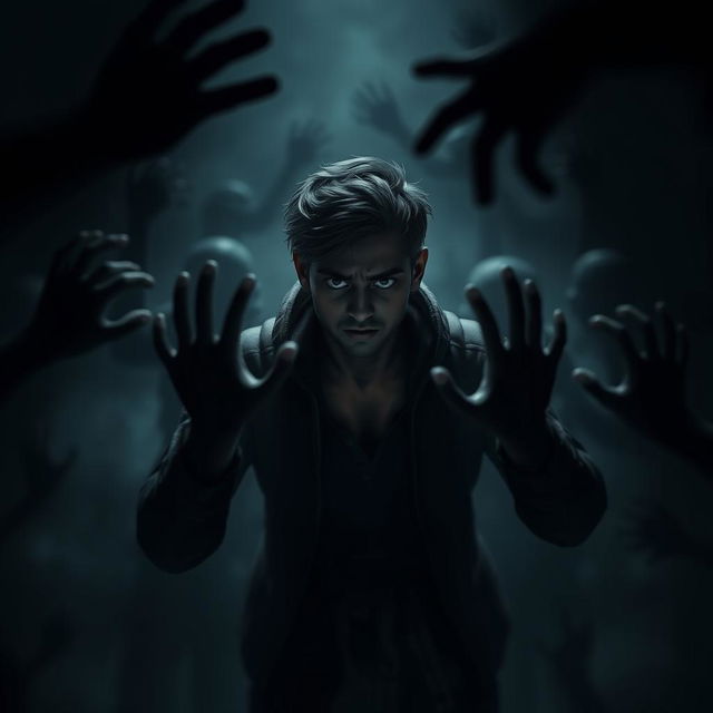 A dark, atmospheric 3D scene featuring Aryan as the focal character