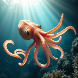 A highly detailed and realistic depiction of a squid in its natural ocean environment