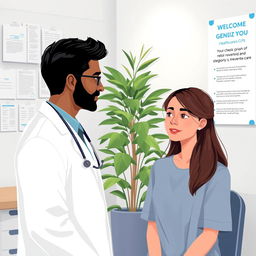 An illustration representing a general practitioner in a modern, well-equipped clinic