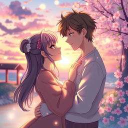 A beautifully designed, vibrant artwork showcasing a romantic scene between two individuals, representing the essence of love and connection