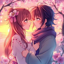 A beautifully designed, vibrant artwork showcasing a romantic scene between two individuals, representing the essence of love and connection
