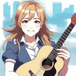 A high-quality digital art rendering of Yui Hirasawa from the anime series, reimagined with blonde hair and a grunge style