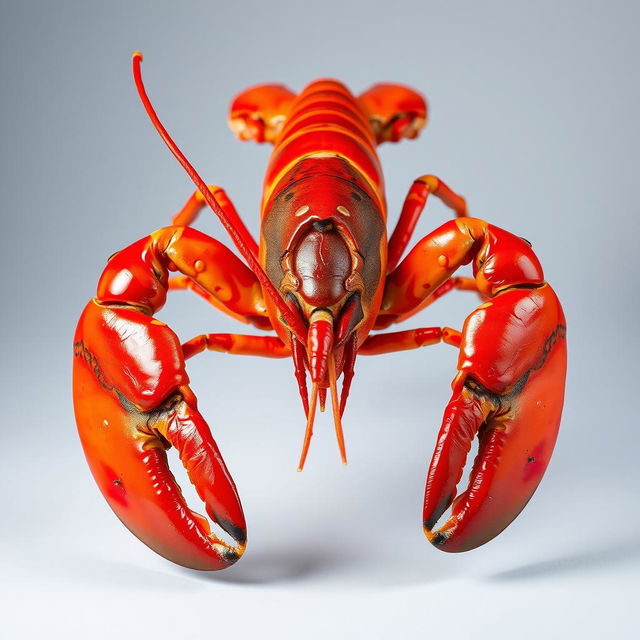 A stunningly realistic and highly detailed image of a lobster, presented aesthetically against a minimalist background