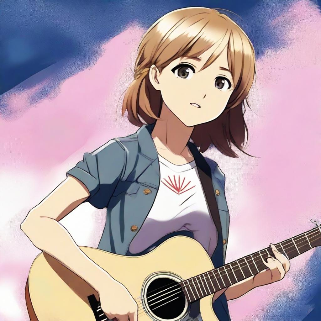 A high-quality digital art rendering of Yui Hirasawa from the anime series, reimagined with blonde hair and a grunge style