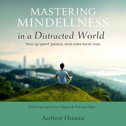 A serene and calming cover page for an ebook titled 'Mastering Mindfulness in a Distracted World: Your Guide to Finding Peace and Focus Every Day'