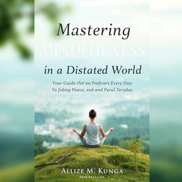 A serene and calming cover page for an ebook titled 'Mastering Mindfulness in a Distracted World: Your Guide to Finding Peace and Focus Every Day'