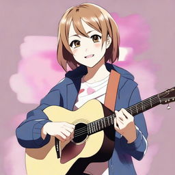 A high-quality digital art rendering of Yui Hirasawa from the anime series, reimagined with blonde hair and a grunge style