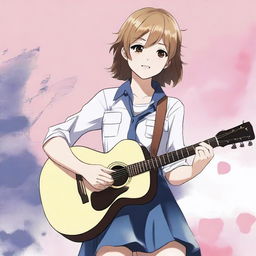 A high-quality digital art rendering of Yui Hirasawa from the anime series, reimagined with blonde hair and a grunge style