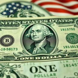 A detailed and artistic representation of a United States one dollar bill, showcasing intricate designs and elements such as the portrait of George Washington, the iconic large 'ONE' on the front, and the ornate patterns and engravings typical of currency