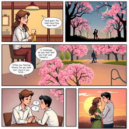 A comic strip illustrating the themes of honesty and love across five panels