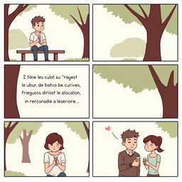Un cómic de cinco paneles que narra una historia sobre la importancia de la honestidad en el amor