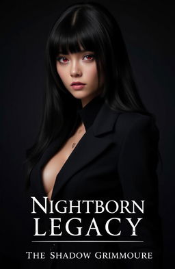 A beautiful stunning girl with long black hair and ruby red eyes that shine slightly