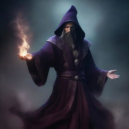 A high resolution digital art image, showcasing a mysterious sorcerer in a spellcasting pose