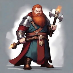 An image of a red-headed dwarf male cleric, depicted in high-quality digital art