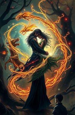In a mythical world filled with enchanting landscapes and shadowy forests, a dark romance unfolds between a brooding sorcerer and a captivating fae creature