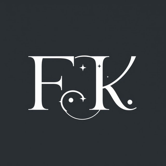 A minimalist and elegant monogram featuring the letters 'F' and 'K', intertwined in a stylish and sophisticated manner