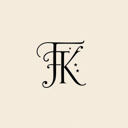 A minimalist and elegant monogram featuring the letters 'F' and 'K', intertwined in a stylish and sophisticated manner