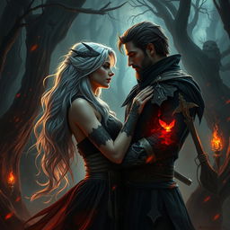 In a mystical realm filled with deep shadows and vibrant magic, a compelling tale of dark love unfolds between a silver-haired fae female and a brooding sorcerer