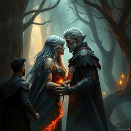 In a mystical realm filled with deep shadows and vibrant magic, a compelling tale of dark love unfolds between a silver-haired fae female and a brooding sorcerer