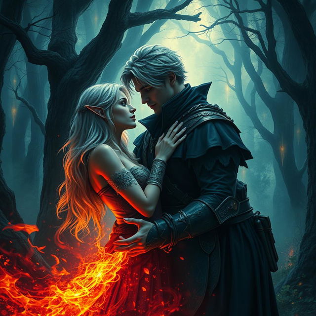 In a mystical realm filled with deep shadows and vibrant magic, a compelling tale of dark love unfolds between a silver-haired fae female and a brooding sorcerer