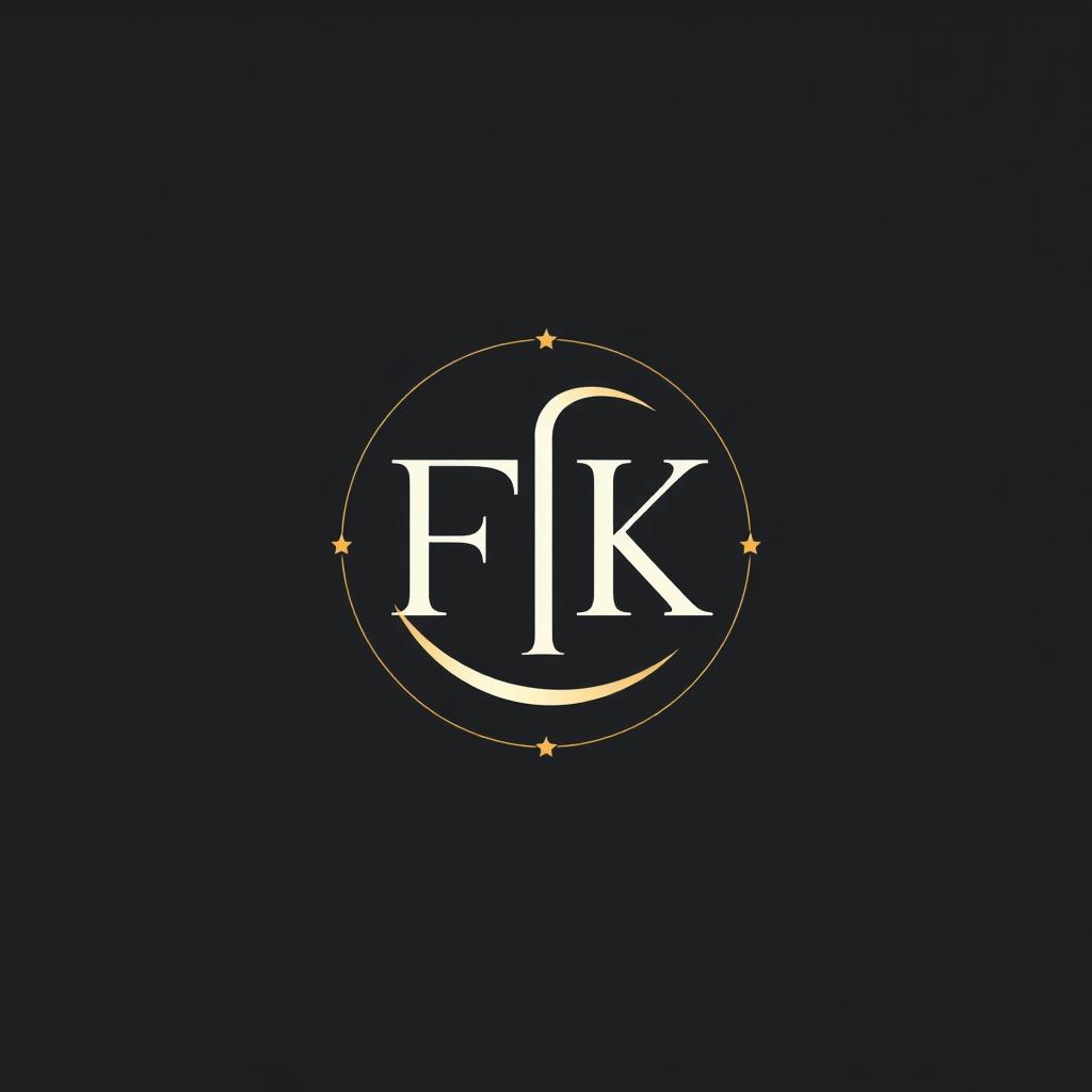 A minimalist and elegant monogram featuring the letters 'F' and 'K' intertwined in a sophisticated design