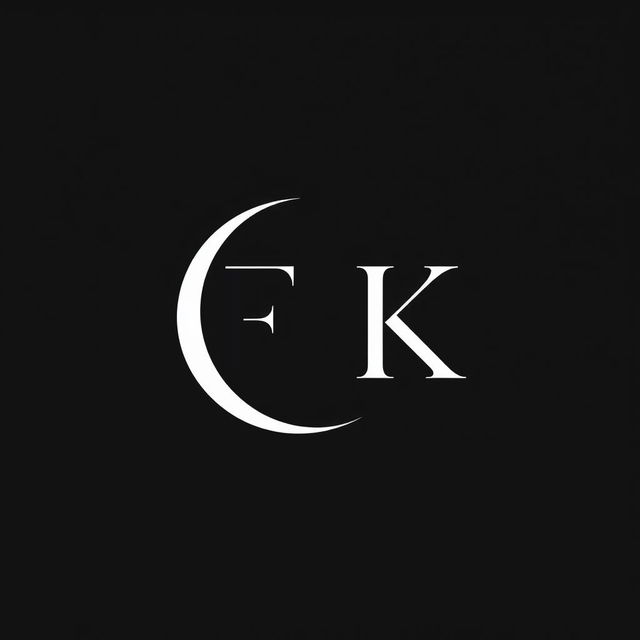 A minimalist and elegant monogram featuring the letters 'F' and 'K' integrated seamlessly with a crescent moon design