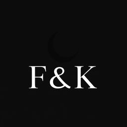 A professional minimalist monogram design featuring the letters 'F' and 'K' elegantly integrated with a crescent moon